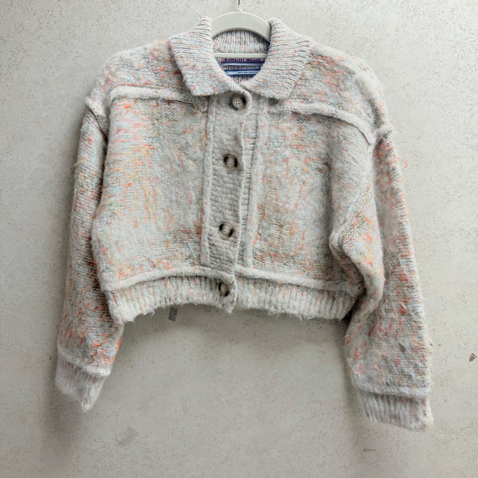 Urban Outfitters Kimchi Blue Xs Cropped Knit Button Up Multicolor Boho Sweater